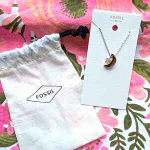 Fossil Moon & Star 2-tone Stainless Steel Necklace (New In Original Package) NWT